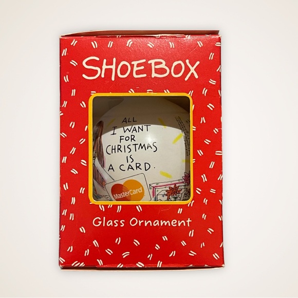 1992 Hallmark Shoebox Glass Christmas Ornament Mastercard All I Want In Box - Picture 3 of 4